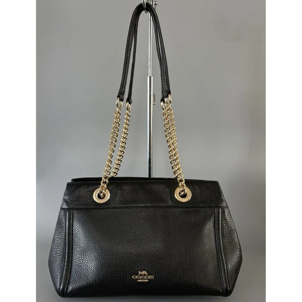 Coach Purse Brooke Chain Carryall Black Polished Pebble Leather EXCELLENT!